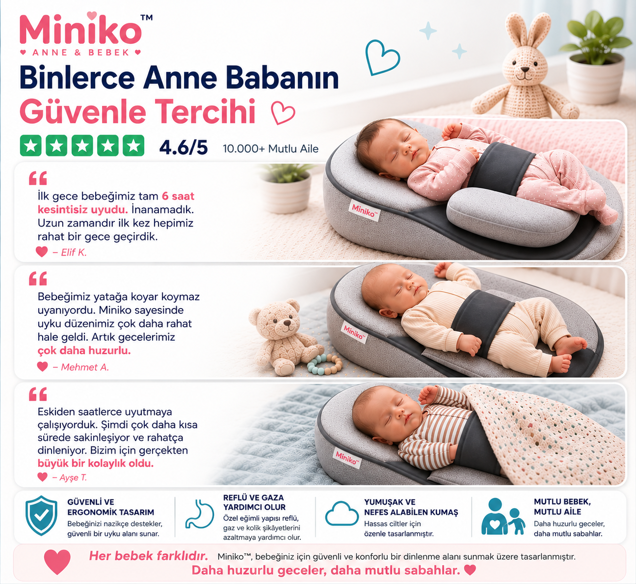 Miniko™ Premium Bebek Uyku Yatağı